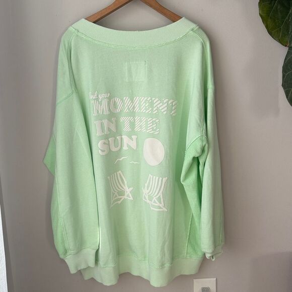 Aerie Mint Find Your Moment in the Sun Oversized V Neck Pullover Sweatshirt - Picture 4 of 4